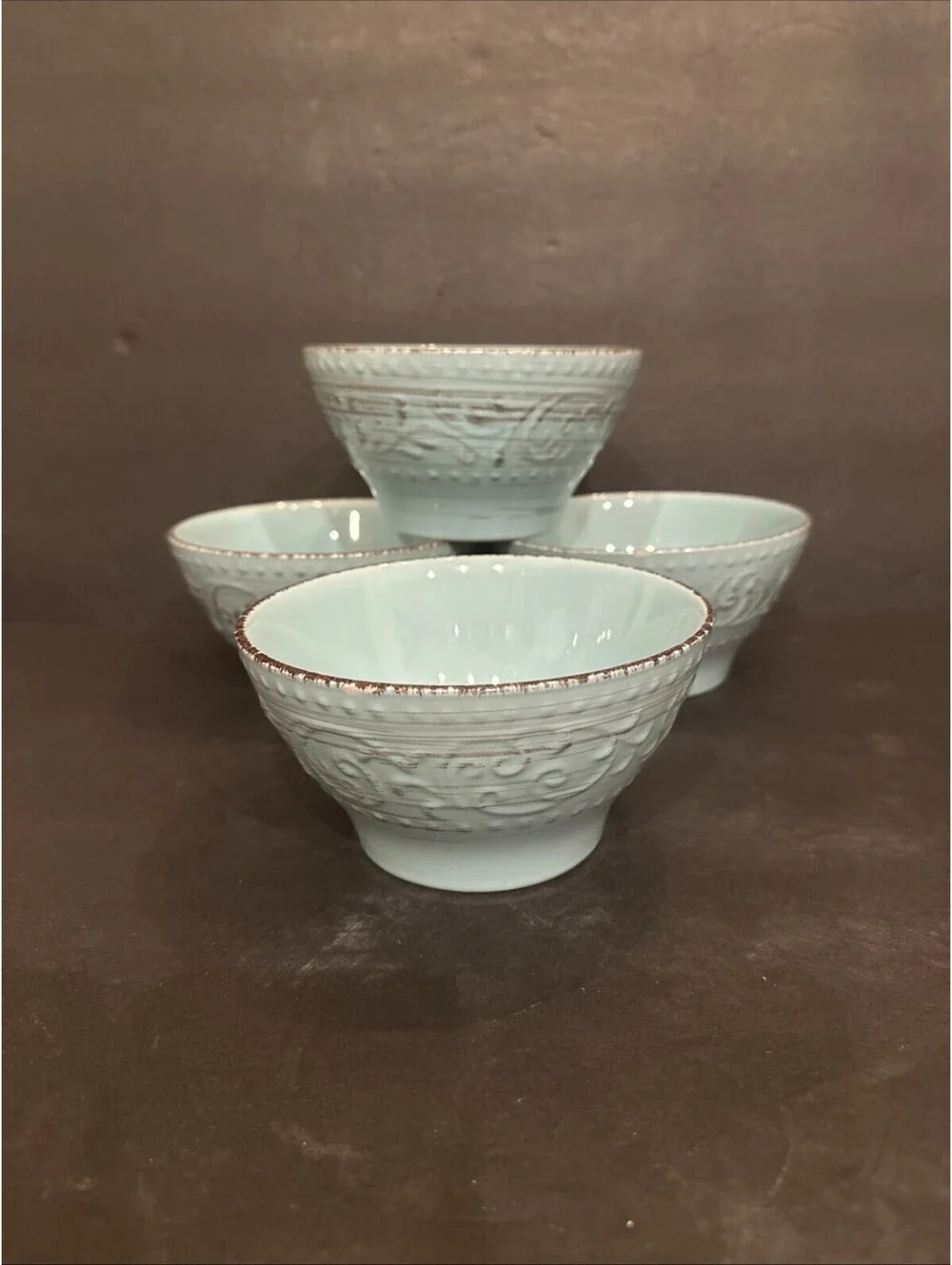 Elama Stoneware Malibu Waves Turquoise Set Of 4  Soup Cereal Bowls 6.75” W By 3”